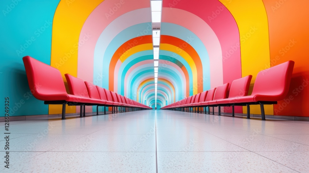 Aufkleber colorful arched transit hub vibrant seating in modern bus station - enhancing urban mobility and com