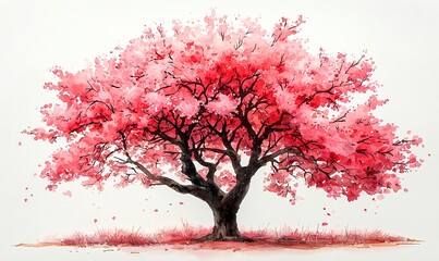 Watercolor painting of cherry blossoms blooming in spring