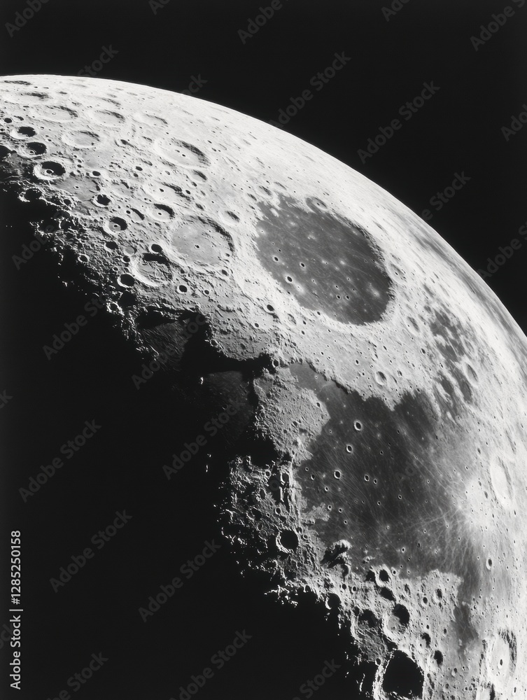 Aufkleber Celestial Cartography Visuals High-Resolution Lunar Surface Detail with Crater Texture Mapping - Astronomical Content for Science Education and Digital Design Applications