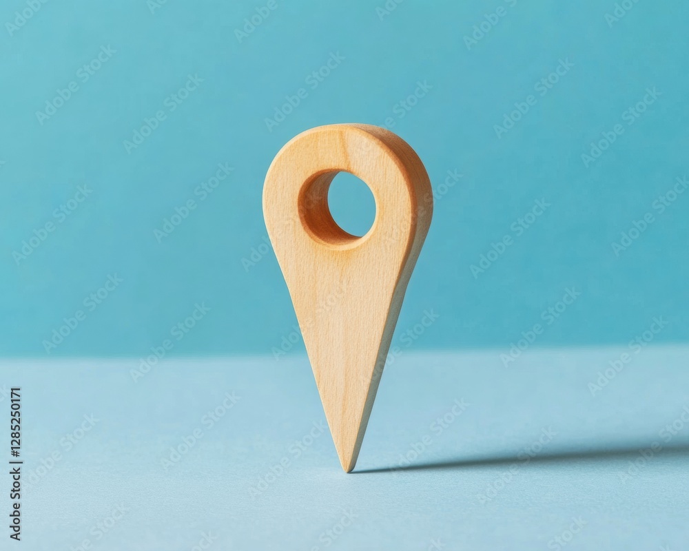 Aufkleber scandinavian-inspired navigation marker minimalist wooden location icon on smooth blue backdrop - vi