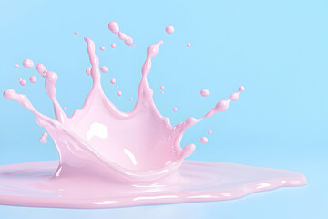 Obraz premium Pink liquid splash crown, pastel blue background, food product, advertising