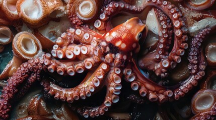 Close up view showing several octopuses with visible suckers
