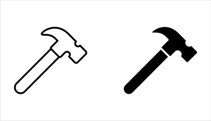 Hammer icon set. Hammer black silhouette vector on white background