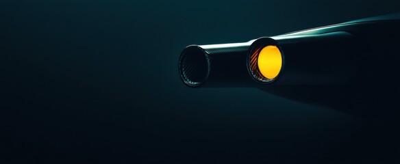 Close-Up View of a Car Exhaust Pipe Emitting Bright Orange Light Against a Dark Background