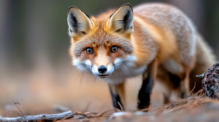 Fototapeta premium Red fox alert in forest, nature background, wildlife photography