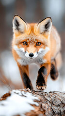 Fototapeta premium Red fox running winter forest snow wildlife