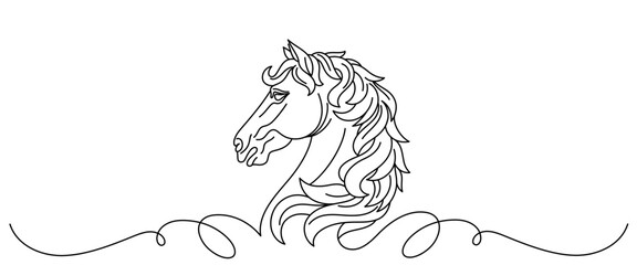 horse head vector illustration, line art style. year of the horse design element, template, clip art
