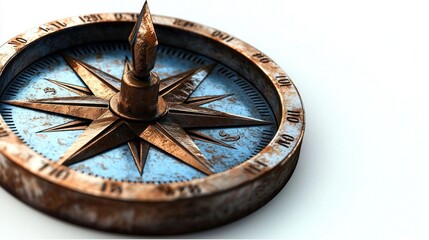 Fototapeta premium Antique compass resting on a white surface, showcasing intricate details and textures