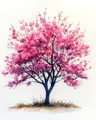 Obraz premium Watercolor painting of cherry blossoms blooming in spring