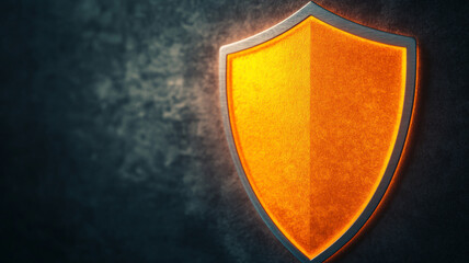Glowing orange shield symbolizing protection and security on dark background