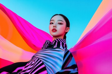 Hyper-Modern AI-Generated Virtual Influencer in Dynamic Cyber Fashion - Digital Branding and Metaverse Strategy with Ultra-Realistic CGI Details