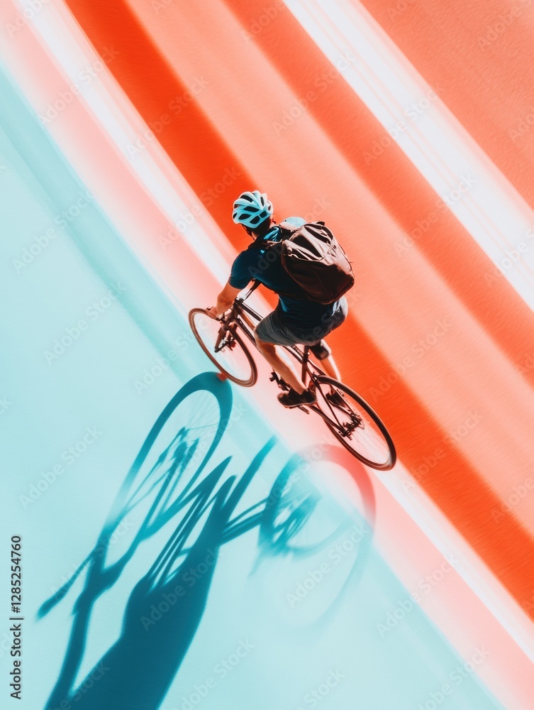 Poster urban motion dynamics cyclist with streamlined gear in vibrant abstract background - modern mobility