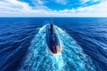 Submarine cruising ocean blue water sky travel