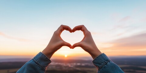 Sunset Travel Silhouette Denim-Clad Hands Forming Heart Against Iconic Landmark - Destination Branding and Modern Tourism Campaigns