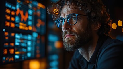 A financial analyst studies a stock chart, carefully analyzing economic trends and developing an effective investment strategy to maximize returns