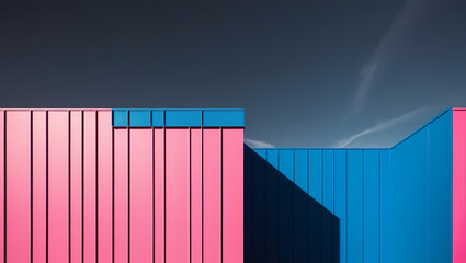 a modern and contemporary design building with a straight line of pink and blue highlight