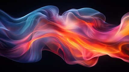 Fototapeta premium A fluid abstract shape with iridescent colors flows gracefully against a black background, creating a sense of movement and depth.