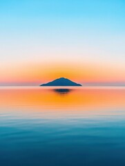Tranquil Sunset Seascape Reflective Ocean Horizon and Island Silhouette - Visually Captivating Digital Content for Destination Marketing and Travel Inspiration