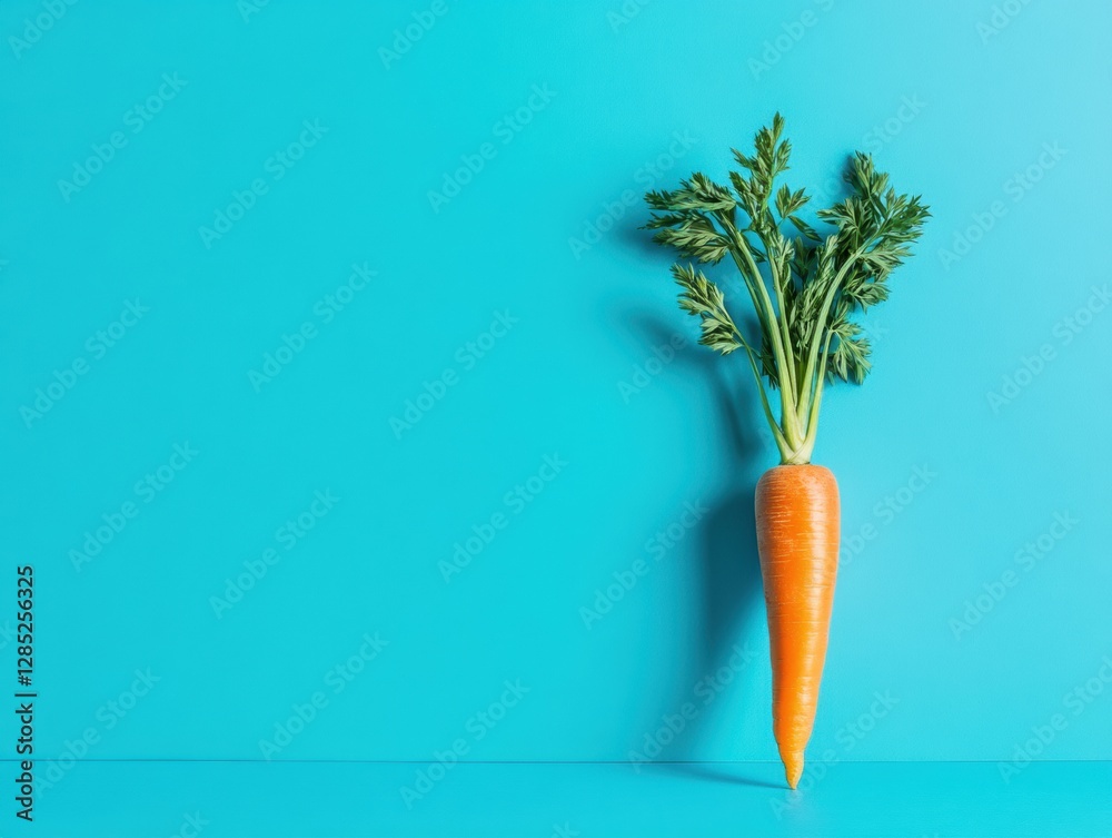 Poster Scandinavian Minimalism Upright Carrot with Office Essentials on Turquoise Backdrop - Visualizing Workplace Wellness and Productivity Trends in Modern Business Settings