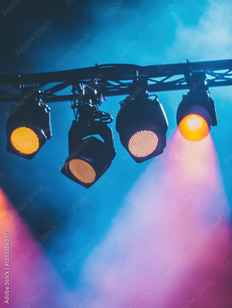 Poster modern stage lighting aesthetics dynamic led fixtures with atmospheric haze - cutting-edge entertain