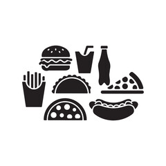 Fast food line art icons set silhouette vector illustration