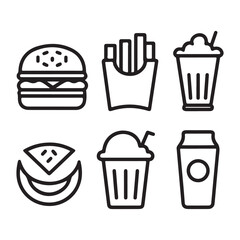 Fast food line art icons set silhouette vector illustration