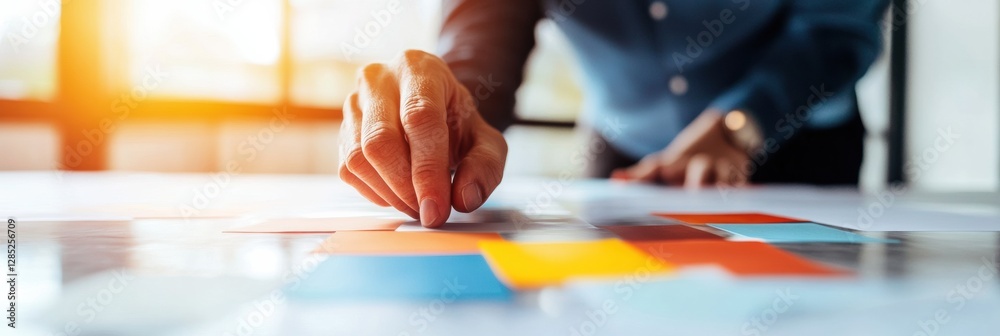 Poster modern business strategy colorful sticky notes on glass surface for dynamic planning in office setti
