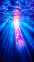 Obraz premium Underwater light beam, sunset, ocean depth, spiritual, fantasy art