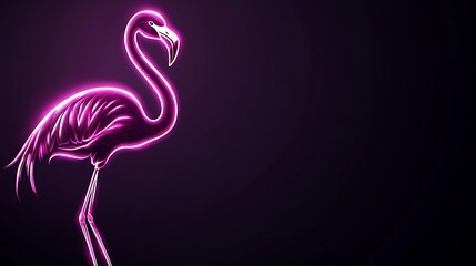 Naklejka premium Neon Pink Flamingo Silhouette Against Dark Background