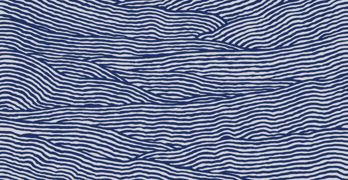 Crafted hand drawn brush line abstract wave pattern, Japanese folk and ethnic wood carving, engraving, block print textured surface background, simple graphic for textile, carpet, stationary
