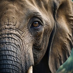 Fototapeta premium A close-up of an elephant's wise eyes, set against a dreamy watercolor backdrop.