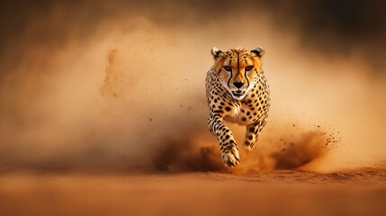 Cheetah sprinting across the savanna, showcasing its incredible speed and agility, a powerful predator in its natural habitat.
