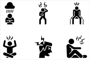 Depression icon set on white background. Included the icons as serious, stressed, stress, sad, emotional