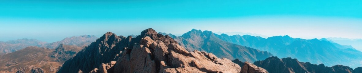 Spectacular Mountain Range Panorama Jagged Peaks and Sunrise-lit Valleys for Outdoor Adventure Branding and Inspirational Content in Travel and Exploration Marketing