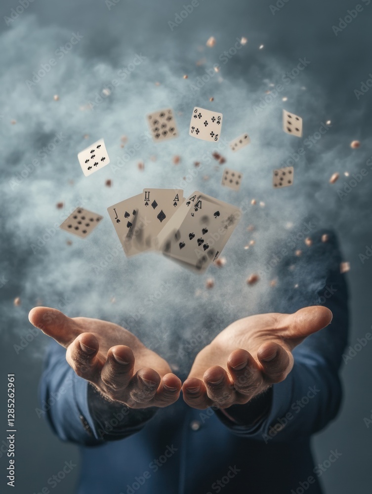 Poster illusionary card magic sleight of hand with gloved precision - visual entertainment content for mode