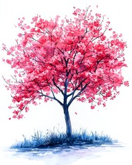 Obraz premium Watercolor painting of cherry blossoms blooming in spring