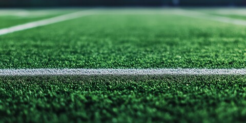 Vibrant Green Football Field Close-Up: A Blurred Background Capturing the Essence of the Game with Subtle Yard Lines for a Stunning Stadium View Experience