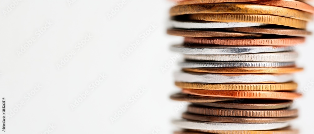 Poster stacked coins aesthetic close-up metallic textures in finance - strategic wealth visualization and m