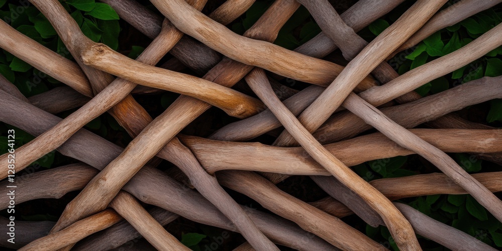 Poster natural interlock abstract interwoven wooden branches creating textured pattern for sustainable deco