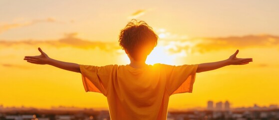 Sunlit Youthful Freedom Vibrant Sunset Gathering with Outstretched Joyful Arms - Community Celebration Imagery and Social Engagement Content for Cultural Events