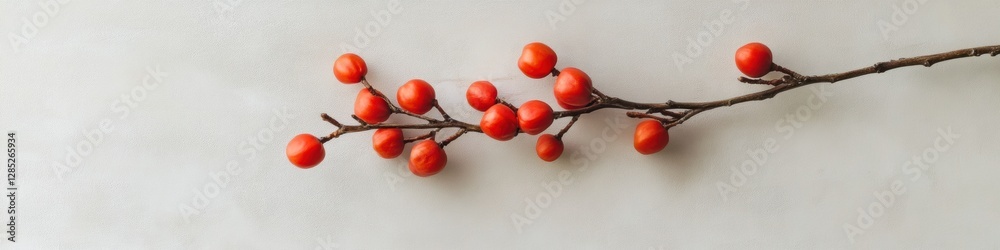 Poster minimalist floral branch display vibrant cherry blossoms on textured canvas - elegant nature backdro