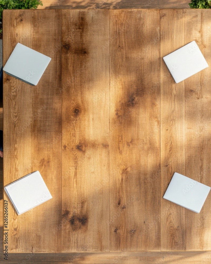 Poster rustic minimalism in business wooden conference table with white notebooks - enhancing professional 