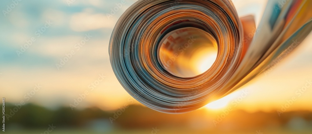 Poster Dynamic Printing Press Visualization Industrial Machinery with Rolling Paper - Modern Media Production and Efficient Mass Communication