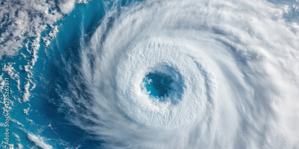 Aufkleber Spiraling Storm Dynamics Aerial Visualization of Hurricane Patterns Over Oceanic Backdrop - Weather Tech Content and Meteorological Research Applications