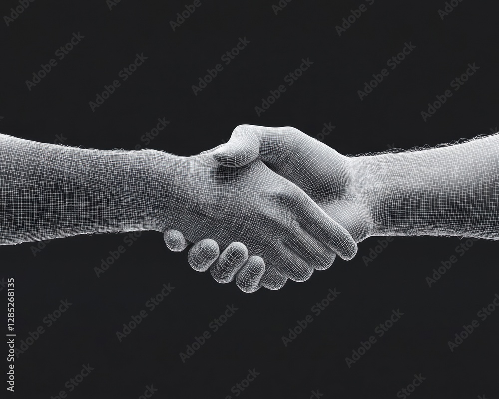 Fototapete Futuristic Network Security Visualization Cybernetic Handshake with Digital Particles and Circuit Patterns - Secure Technology Partnership in Modern Business Innovation