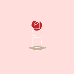 Lipstick line art isolated on pink background