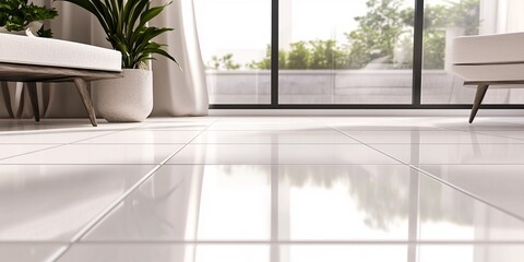 Fototapeta premium Stunning Photorealistic 3D Rendering of a Glossy White Ceramic Tile Floor: Smooth Surface, Reflections, and Shadows for a Sophisticated Touch in Any Setting