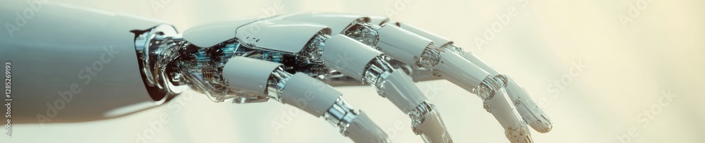 Leinwandbilder futuristic cybernetic hand high-tech metallic prosthetic with integrated microcircuits - innovative 