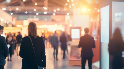Engaging Networking Event: Soft-Focus Captures Dynamic Conversations in a Bright Venue with Banners and Presentation Areas - Perfect for Business Connection Visuals