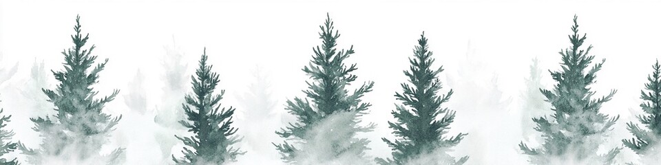 Obraz premium Discover the Serenity of Hand-Painted Fir Trees: A Dreamy Watercolor Seamless Pattern Perfect for Modern and Nature-Inspired Designs in Soft Greens and Grays